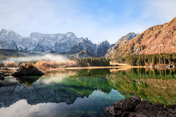 Mountains panorama with lake.