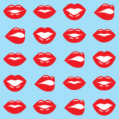 Red lips seamless pattern, Valentine's Day background, love vector design
