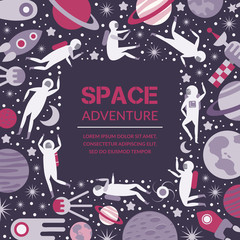 Vector space objects, symbols and design elements, spaceships, planets, stars, rocket, sun, satellite