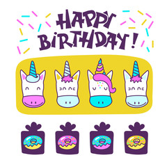 Cute unicorns. Happy Birthday