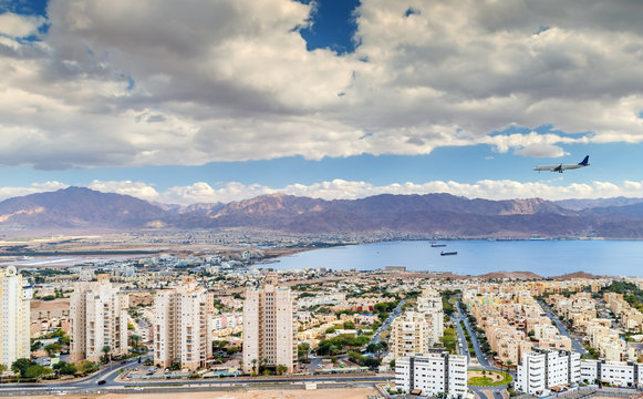 View on Eilat and the northern shore of the Red Sea. Images taken from from the stone hills near Eilat
