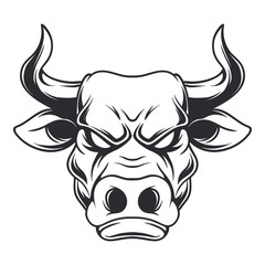 Black and White Buffalo Bull Mascot Head Face Illustration Vector 