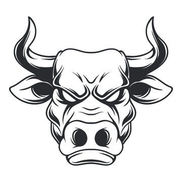 Black and White Buffalo Bull Mascot Head Face Illustration Vector 