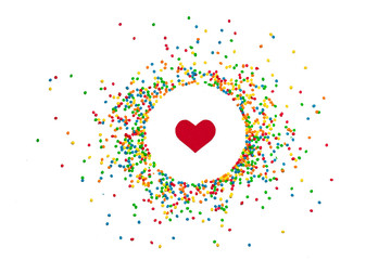 Multicolored Sweets Round shape and heart in the center of the circle on the White Background