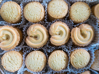 Top view variety of cookies.