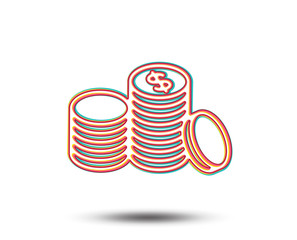 Coins money line icon. Banking currency sign. Cash symbol. Colourful graphic design. Vector