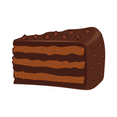 Chocolate cake with chocolate cream in realistic style. Chocolate cake isolated on white background. Vector illustration.