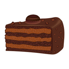 Chocolate cake with chocolate cream in realistic style. Chocolate cake isolated on white background. Vector illustration.