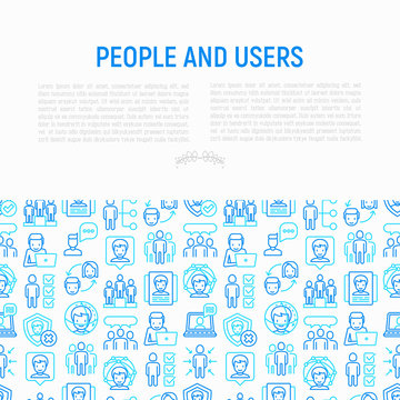 People and users concept with thin line icons: management, communication, human resouses, teamwork, candidate. Modern vector illustration, web page template.