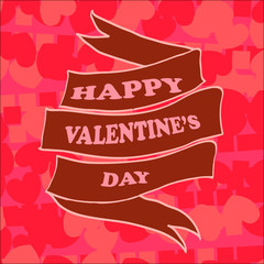 Vector Happy Valentine's Day greeting card. Hand drawn ribbon with inscription, hearts, doodle elements.