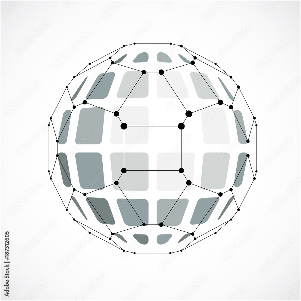 Fototapete 3d vector digital wireframe spherical object made using facets. geometric polygonal gray ball create