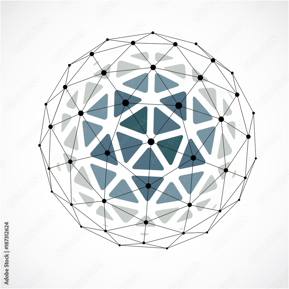 Poster perspective technology shape with black lines and dots connected, polygonal wireframe object. abstra