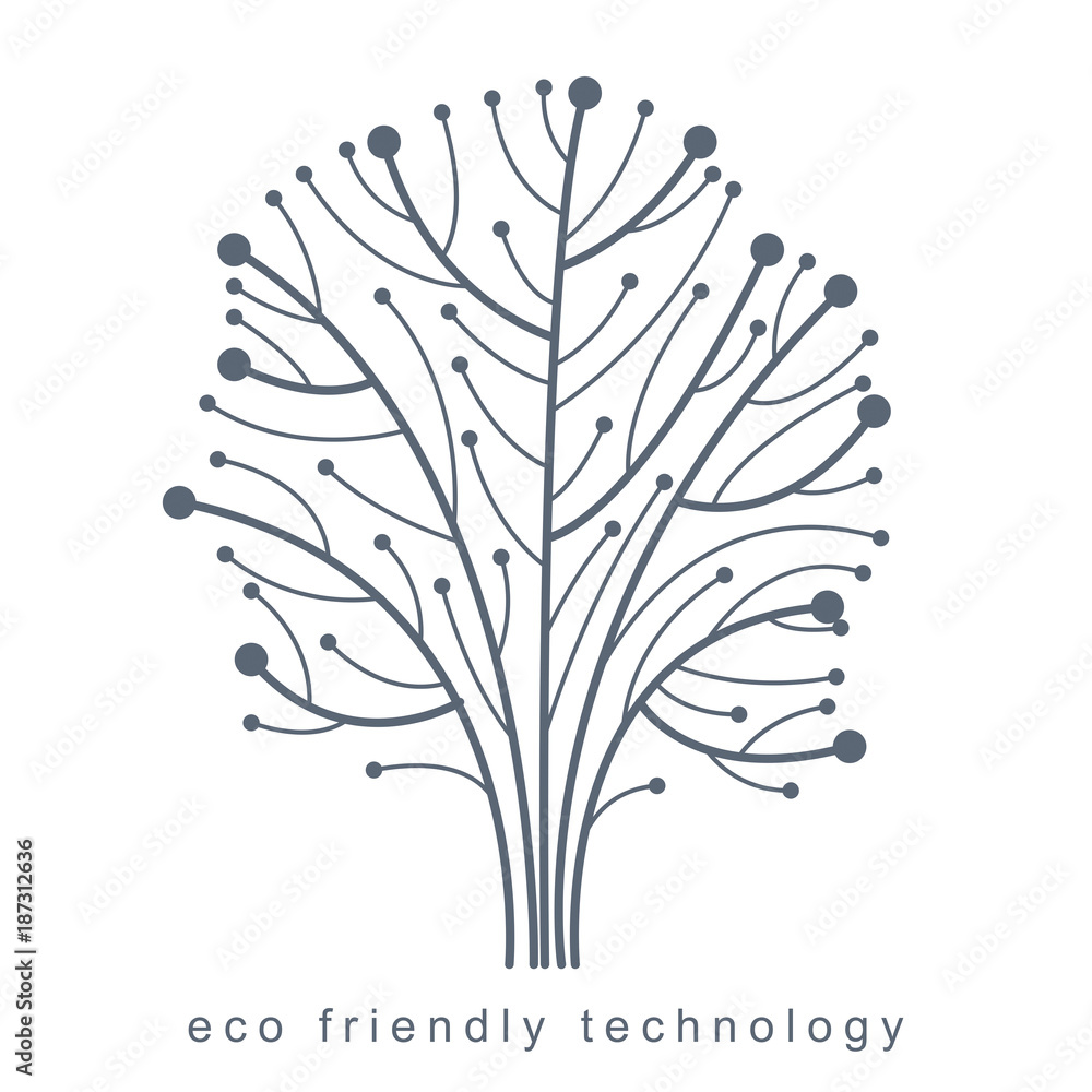 Poster vector illustration of tree created with wireframe and lines connected as branches. eco friendly tec