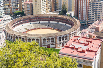 Malaga bullfighting arena aerial