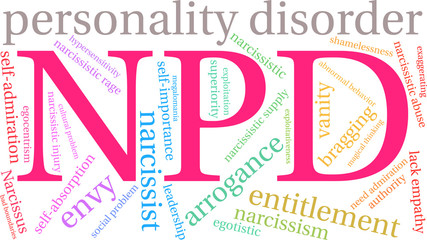 NPD Narcissistic Personality Disorder word cloud on a white background.