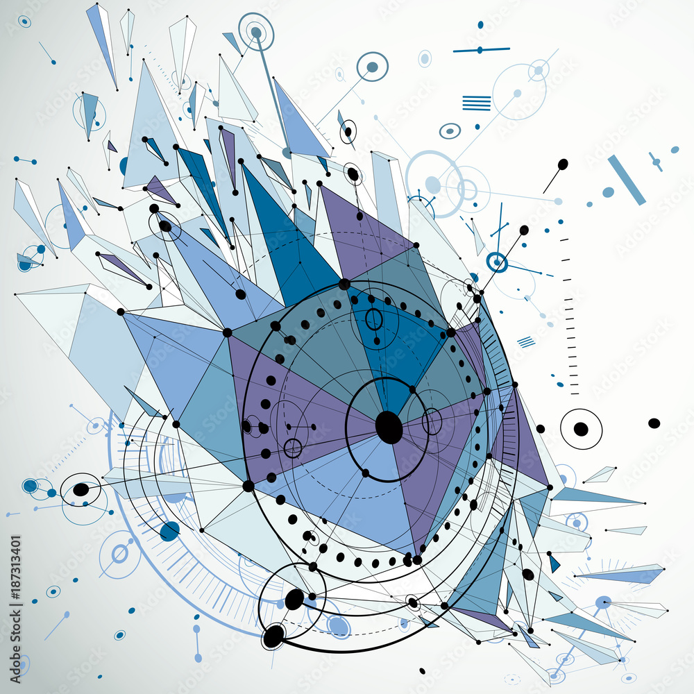 Poster technical abstraction created in low poly style. engineering draft for use in graphic and web design