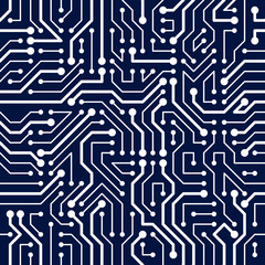 Circuit board seamless pattern, vector background. Microchip technology electronics wallpaper repeat design.