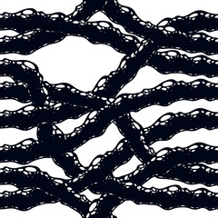 Disgusting horror and nightmare seamless pattern, vector background. Tangled roots or gut biological life form weird endless illustration. 