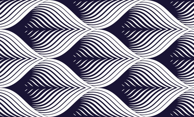 Naadloze geometrische patroon. Geometrische eenvoudige mode stof print. Vector herhalende tegeltextuur. Dakpannen of vissen squama vormen motief. Enkele kleur, zwart en wit.