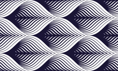 Foto op Plexiglas Geometrische bladerprint Naadloze geometrische patroon. Geometrische eenvoudige mode stof print. Vector herhalende tegeltextuur. Dakpannen of vissen squama vormen motief. Enkele kleur, zwart en wit.