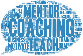 Coaching Word Cloud on a white background. 