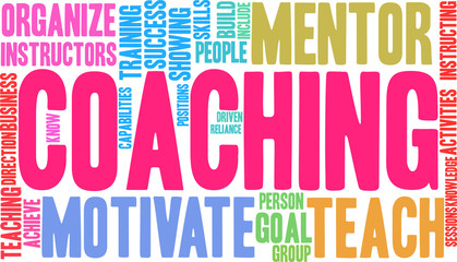 Coaching Word Cloud on a white background. 