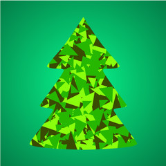 Abstract christmas tree made of green triangles. Christmas tree card