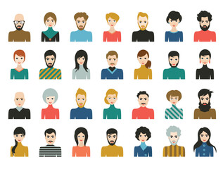 People heads icons. Face avatar. Man, woman in flat style. Vector.