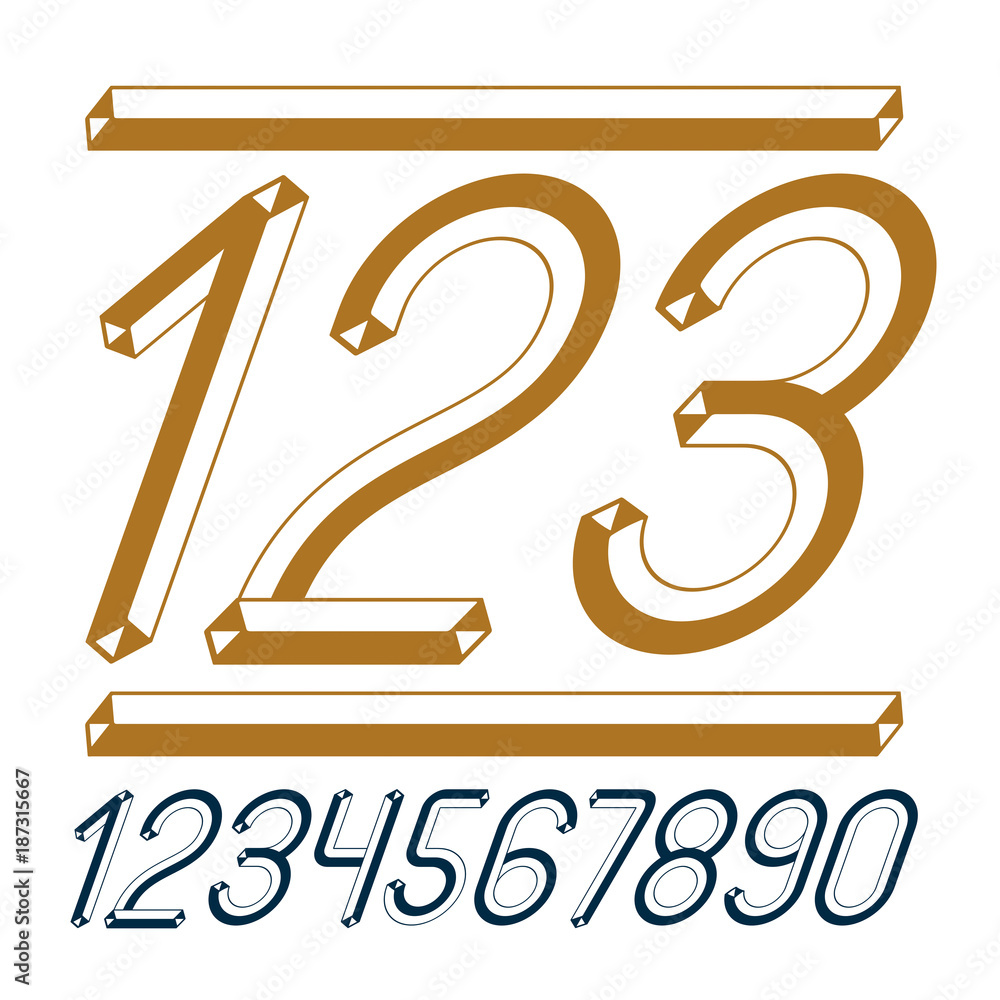Poster trendy vintage vector digits, numerals collection. retro italic numbers from 0 to 9 can be used in a