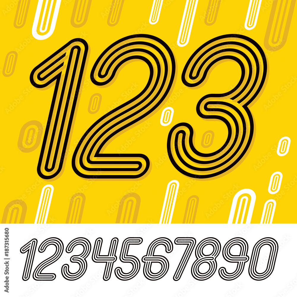 Poster set of stylish retro vector digits, modern numerals collection. trendy italic numerals from 0 to 9 c