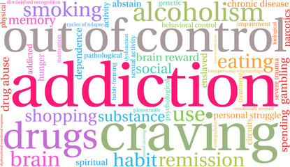 Addiction Word Cloud on a white background. 