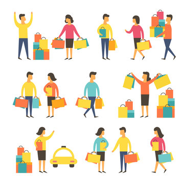 Shopping people with bags. Vector illustration