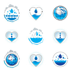 Sea wave splash vector logotype. World water day theme. Environment conservation concept.