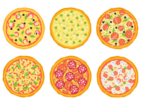 Set of different pizza. Vector illustration
