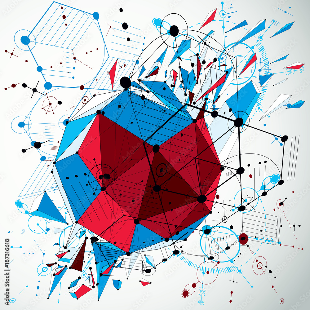 Poster 3d vector abstract colorful background created in bauhaus retro style. dimensional geometric composi