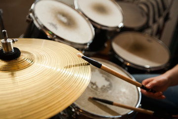 Obraz premium drum set. drum cymbal close up.