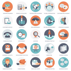 Business, management and finances icon set. Flat vector illustration