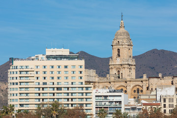 Obraz premium Malaga, Spain cityscape at the Cathedral, City Hall and Alcazaba citadel of Malaga.
