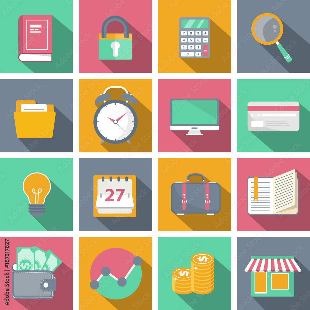Wall mural flat icon set for websites and mobile applications with long shadow. vector illustration