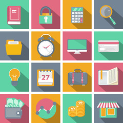 Flat icon set for websites and mobile applications with long shadow. Vector illustration