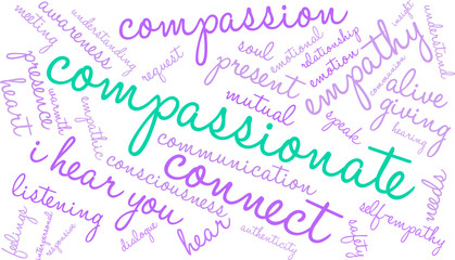 Compassionate Word Cloud on a white background. 