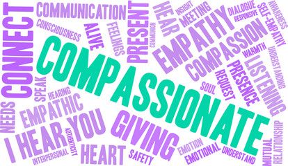 Compassionate Word Cloud on a white background. 