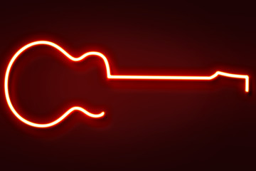 Neon guitar light illustration. 3D Rendering