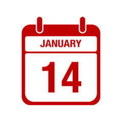 14 January calendar red icon. fourteen