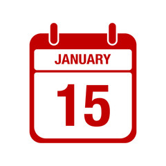 15 January calendar red icon. fifteen