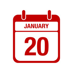20 January calendar red icon. twenty