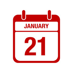 21 January calendar red icon. twenty one