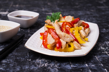 Fried slice of meat and pepper