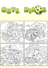 cartoon cute dinosaurs, set of images