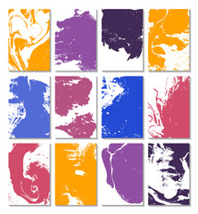 Marbling, ebru, suminagashi. Set of cards with texture, the effect of ink on the water. Abstract background. Design of cards. Vector illustration.